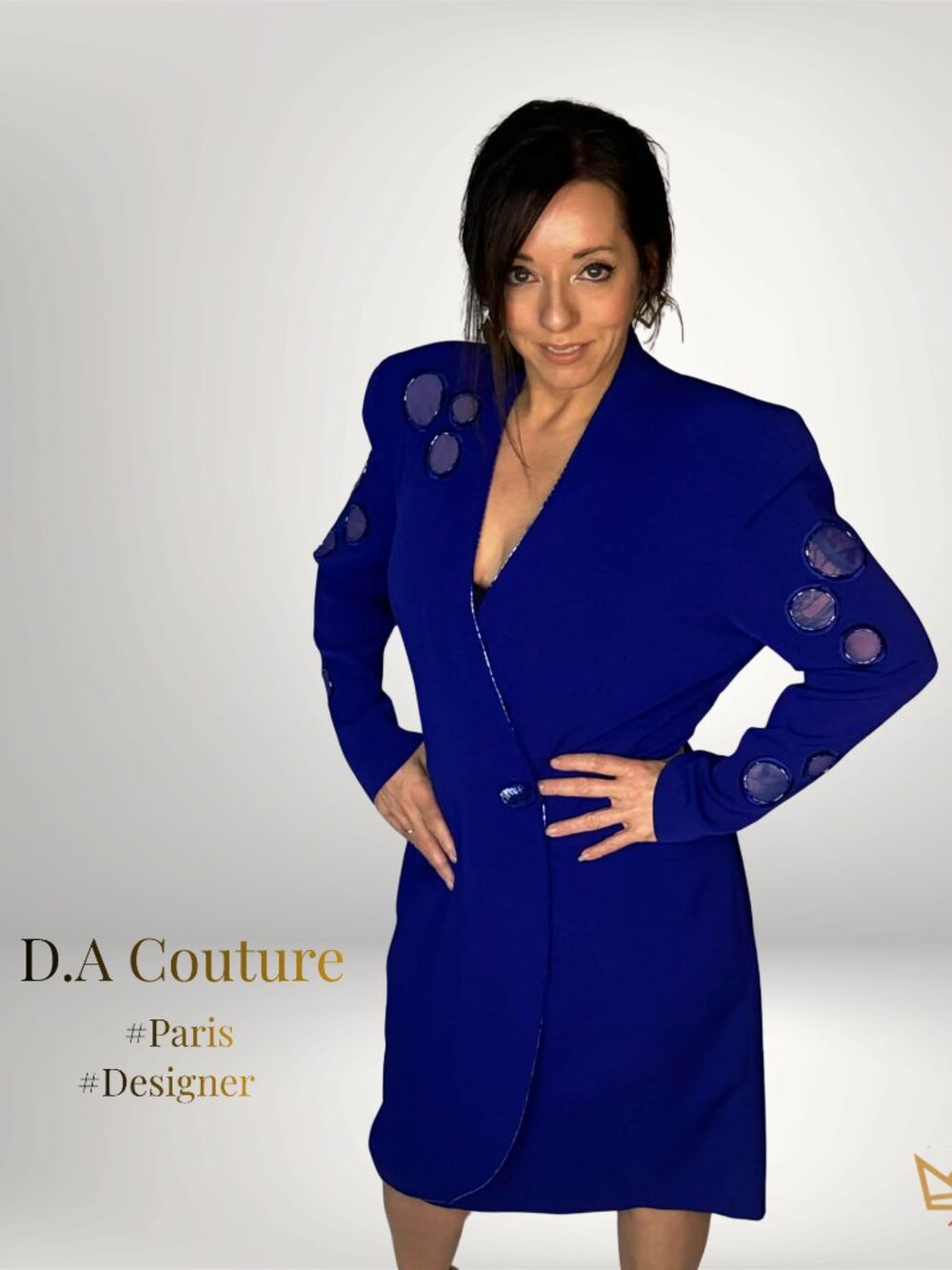 Vintage D.A Couture Blue Statement Coat 80s Beaded Power Shoulder